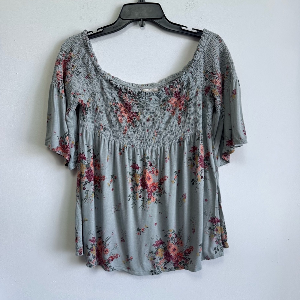 Rewind XL Boho Floral Smocked Bell Sleeve Top Cottagecore Romantic Fairy